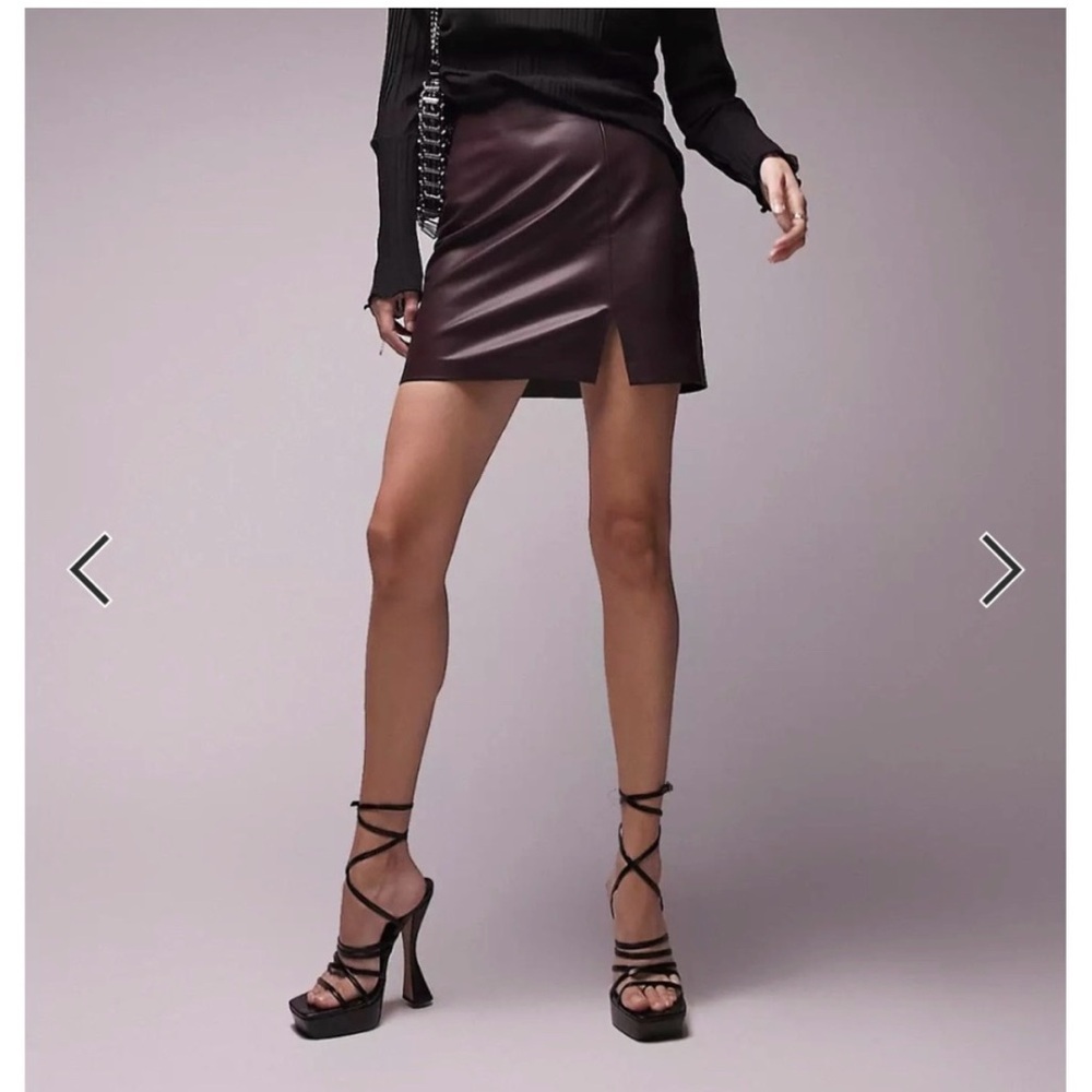 NWT Topshop Elegant Burgundy Leather Mini Skirt